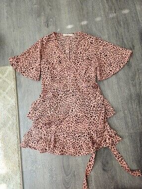 miami Rust Leopard-Tone Tiered Mini Dress